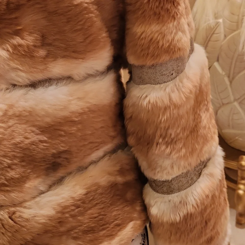 Vintage June  genuine natural rabbit fur and leather details  jacket  size M - Picture 10 of 17